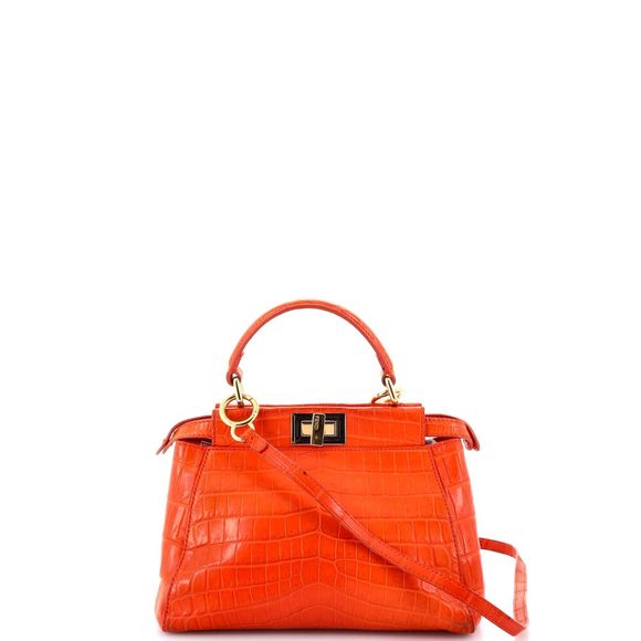 Good Fendi Peekaboo Bag Crocodile Mini Orange - Picture 3 of 9